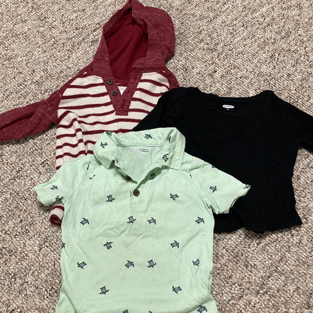 Three Old Navy 3T shirts, two long sleeved